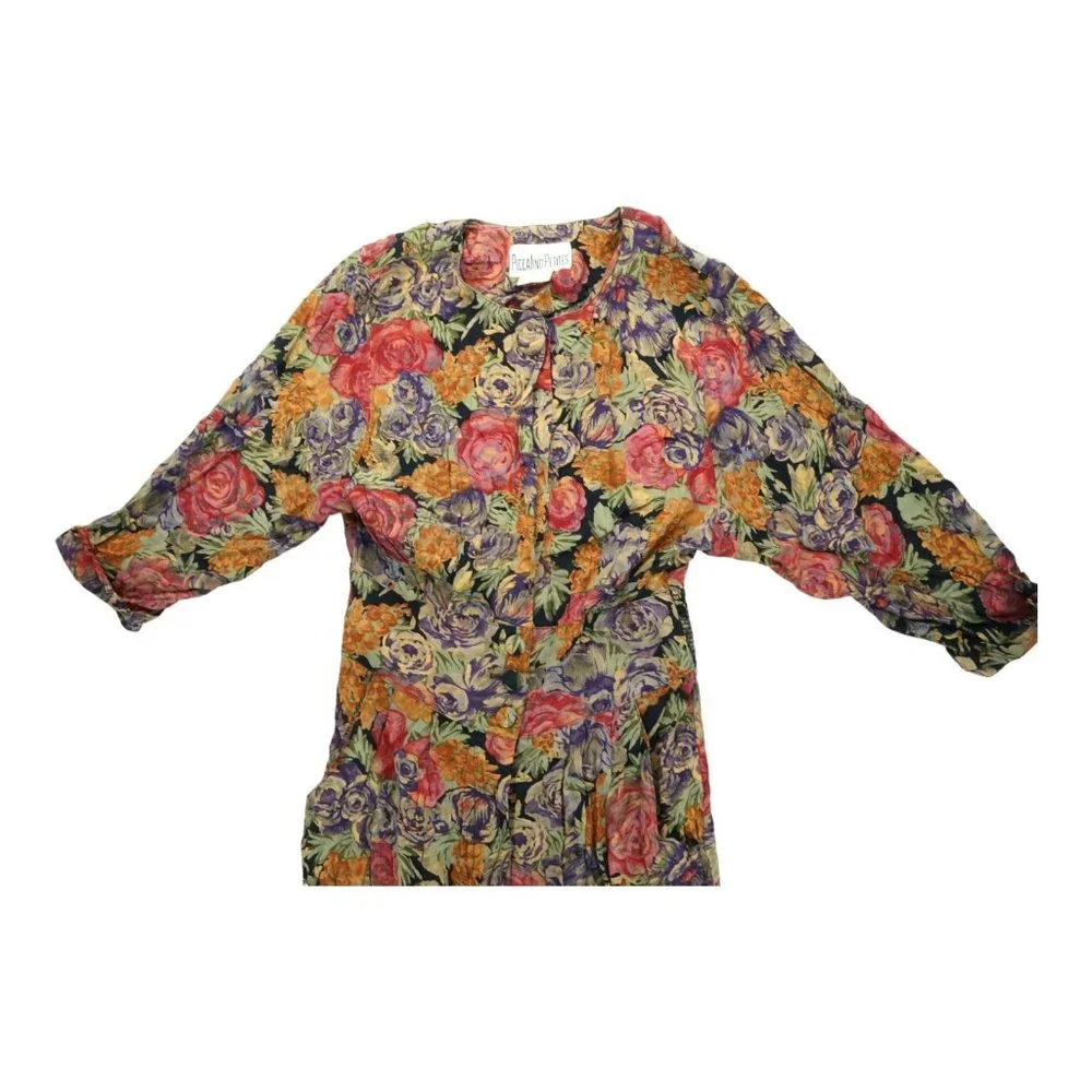 Piccalino Petites Womens Dress 6P Multicolor 3/4 Sleeve Floral‎ Print Vintage